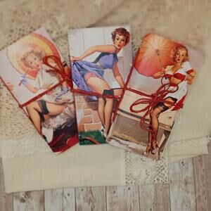 Orange Traveler's Notebook Inserts, 3 Vintage Pin-up Girl Handmade Notebooks